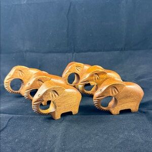 Vintage Artisan Boho Wooden Teakie Elephant Napkin Holders